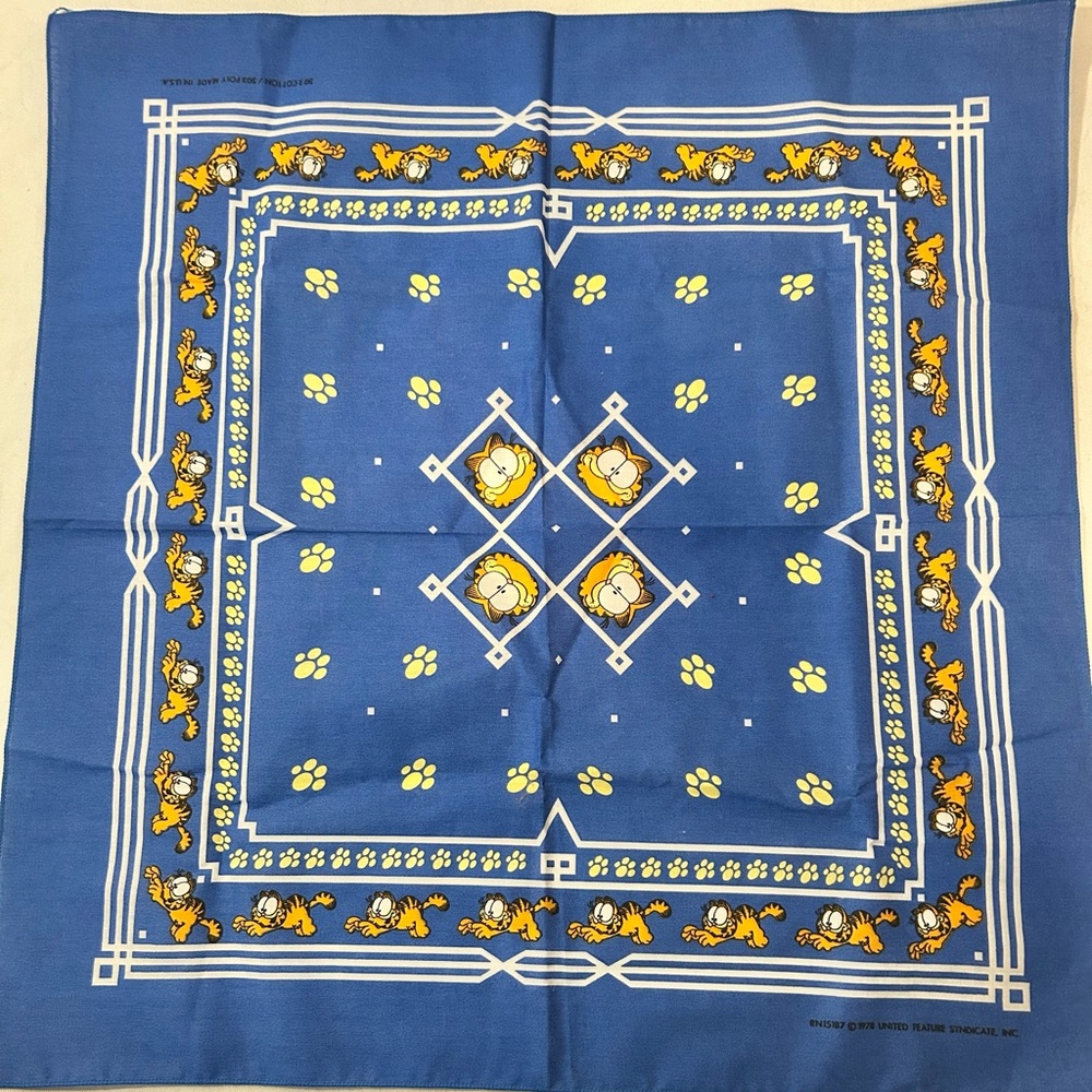 Vintage 1978 United Features Syndicate GARFIELD Blue Bandana Scarf 21.5" x 21"